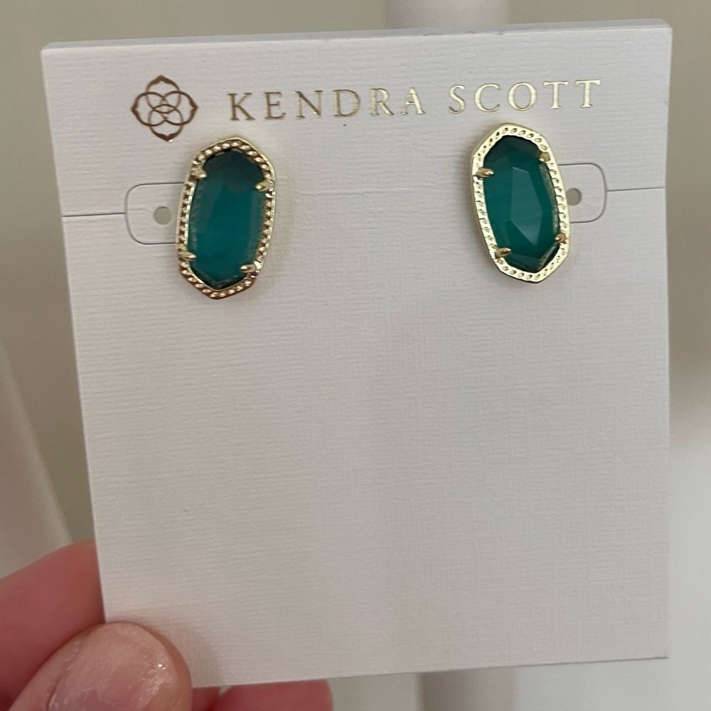 Kendra Scott Ellie Earring Gold Emerald Green NWT